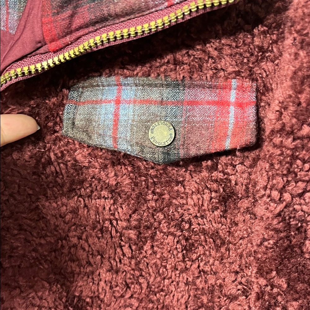 Pendleton Maroon Teddy Jacket With Checkered Lini… - image 5